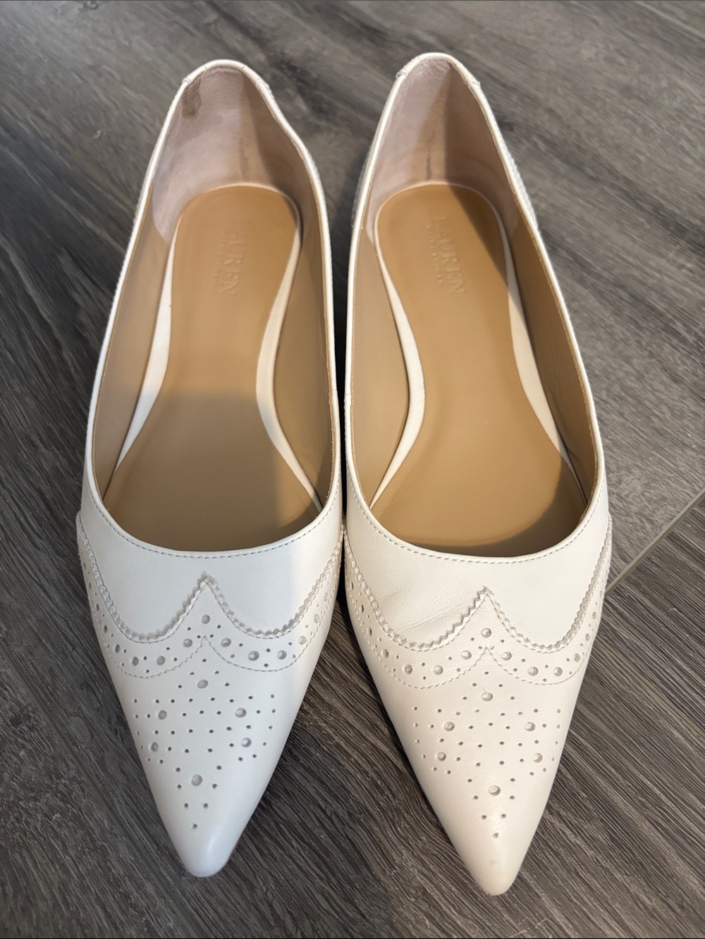 Lauren Ralph Lauren Ivory Pointed Toe Perforated Flats - Picture 3 of 4